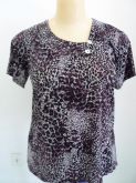 Blusa Malha Fria Estampada com Botão